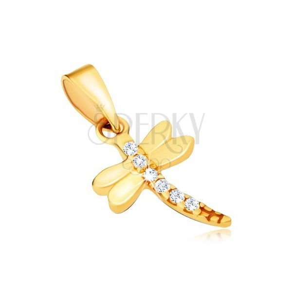 Zlatý prívesok 585 - lesklá vážka zdobená trblietavými kamienkami