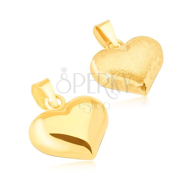 Zlatý prívesok 585 - trojrozmerné pravidelné srdce, saténovo-lesklé