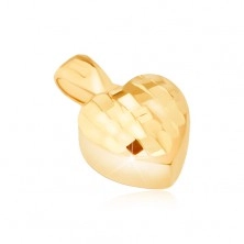 Zlatý prívesok 585 - trojrozmerné symetrické srdce, drobné lesklé plôšky