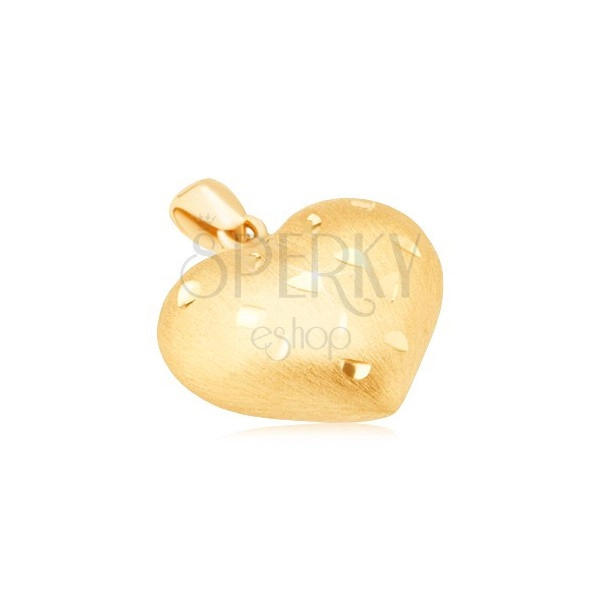 Zlatý prívesok 585 - pravidelné 3D srdce, drobné lesklé ryhy, saténový povrch