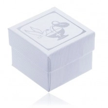 Biela vrúbkovaná krabička na náušnice - strieborná holubica, kalich a džbán