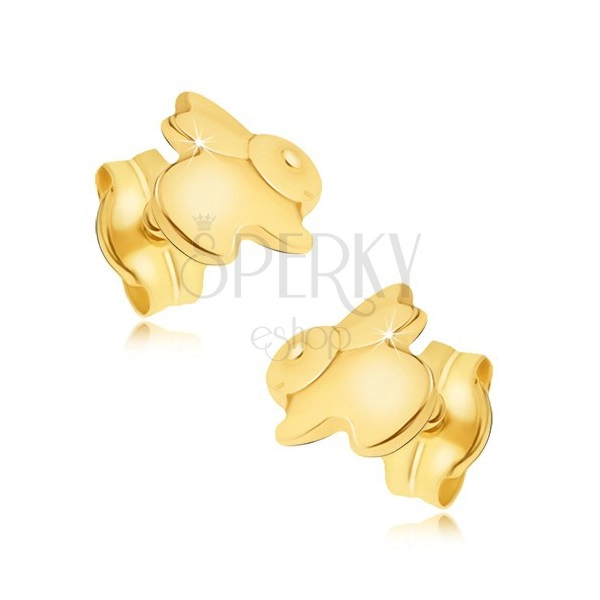 Zlaté náušnice 585 - zrkadlovolesklý skákajúci zajačik