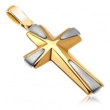 Zlatý dvojfarebný prívesok 585 - kríž, vystupujúce zošikmené ramená