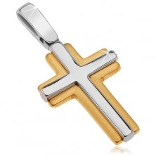 Prívesok v 14K zlate - lesklo-matný dvojfarebný latinský kríž