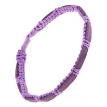 Náramok na ruku - tmavofialový kožený pás a fialová šnúrka