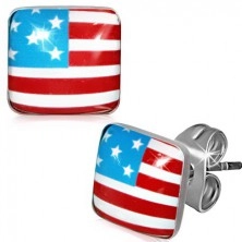 Štvorcové oceľové náušnice - zástava USA