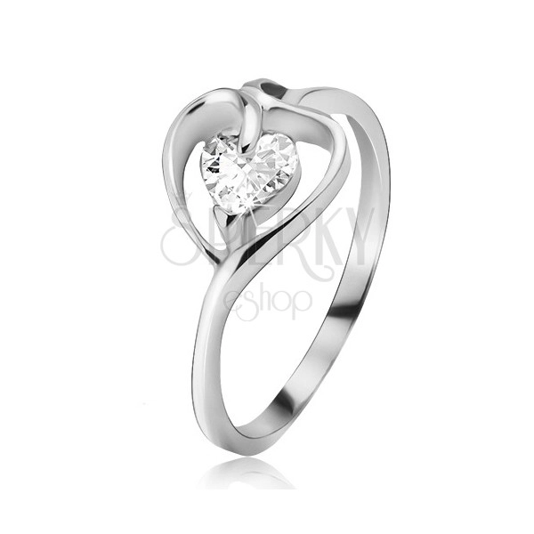 Strieborný prsteň 925, kontúra srdca s čírym zirkónom