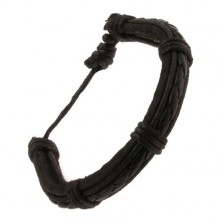Čierny kožený náramok, zapletaný pás a šnúrky