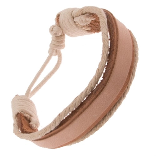 E-shop Šperky Eshop - Náramok na ruku z kože - hrubý a tenký béžový pás, krémové šnúrky Q21.03