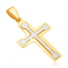 Prívesok zo 14K zlata - dvojfarebný, latinský kríž s barličkovým vo vnútri