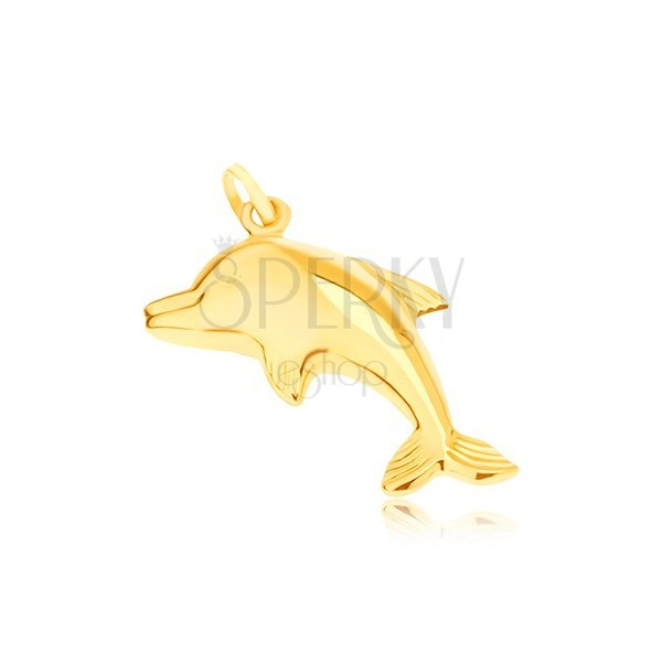 Zlatý prívesok 585 - zrkadlovolesklý skákajúci delfín, priestorový 
