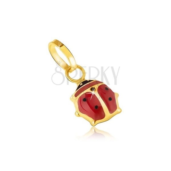 Zlatý prívesok 585 - maličká glazúrovaná červeno-čierna lienka