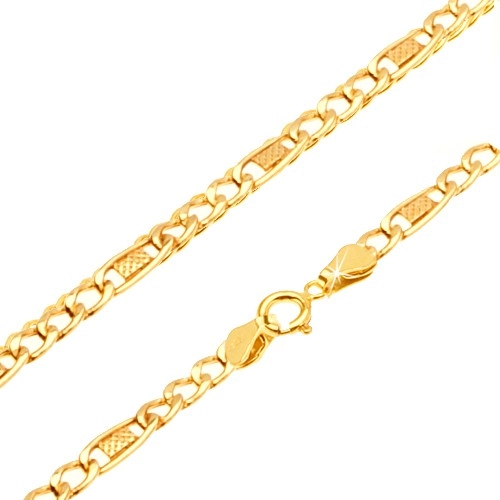 E-shop Šperky Eshop - Retiazka zo žltého 14K zlata - tri očká, oválny článok s mriežkou, 450 mm S3GG25.34