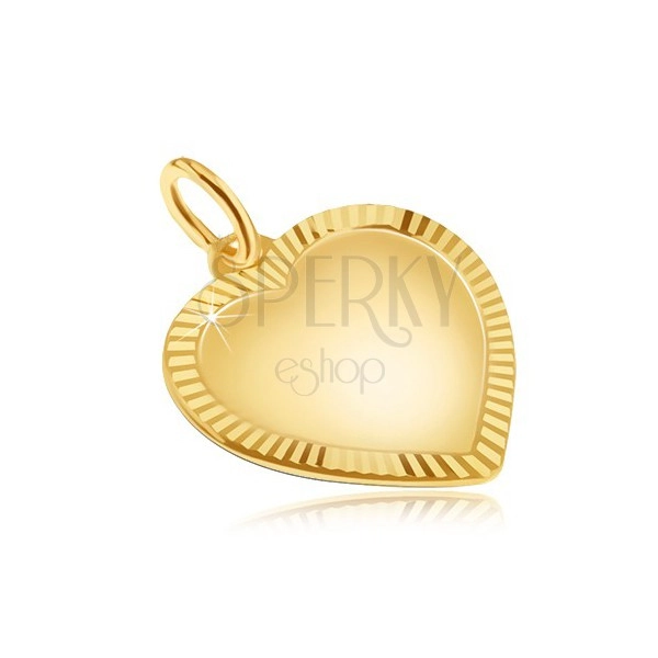 Zlatý prívesok 585 - veľké pravidelné matné srdce, ligotavá ryhovaná obruba