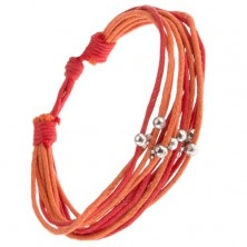 Oranžovo-červený šnúrkový multináramok, korálky striebornej farby