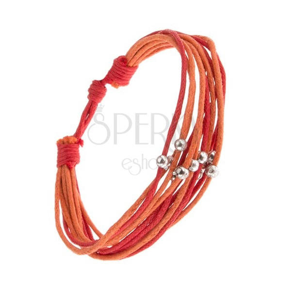 Oranžovo-červený šnúrkový multináramok, korálky striebornej farby