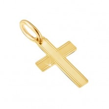 Prívesok v žltom 14K zlate - lesklý latinský kríž, tenké ryhy na okrajoch