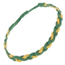 Šnúrkový náramok žlto-zelenej farby, vrkočový pletenec