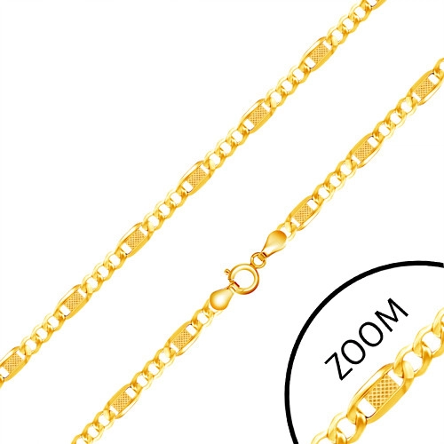 E-shop Šperky Eshop - Retiazka zo žltého 14K zlata, tri očká, dlhý článok s mriežkou, 450 mm S3GG28.21