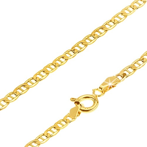E-shop Šperky Eshop - Zlatá retiazka 585 - malé ploché lesklé očká predelené paličkou, 550 mm GG23.18