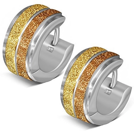 E-shop Šperky Eshop - Okrúhle náušnice z ocele, dva pieskované pásy zlatej farby S25.16