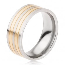 Titánový prsteň - lesklá obrúčka strieborno-zlatej farby, striedajúce sa pásy