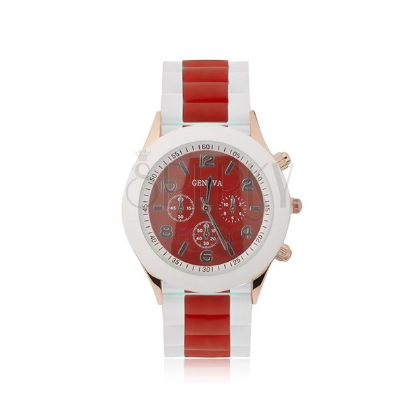 Náramkové hodinky - červený ciferník, silikónový remienok