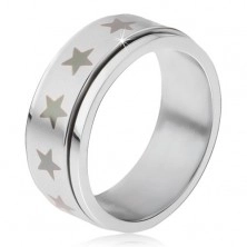 Oceľový prsteň - točiaca sa matná obruč, potlač šedých hviezd