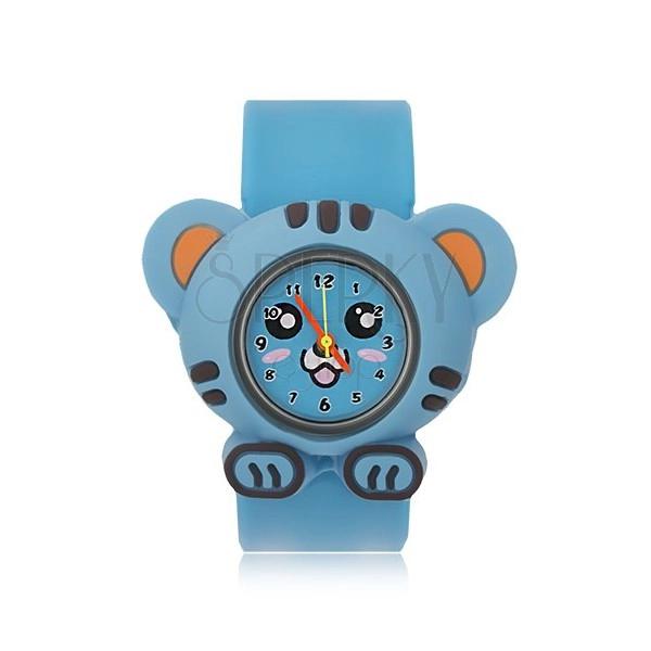 Náramkové hodinky modrej farby - tigrík, rolovací remienok