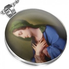 Okrúhly medailón z ocele, obrázok Panny Márie