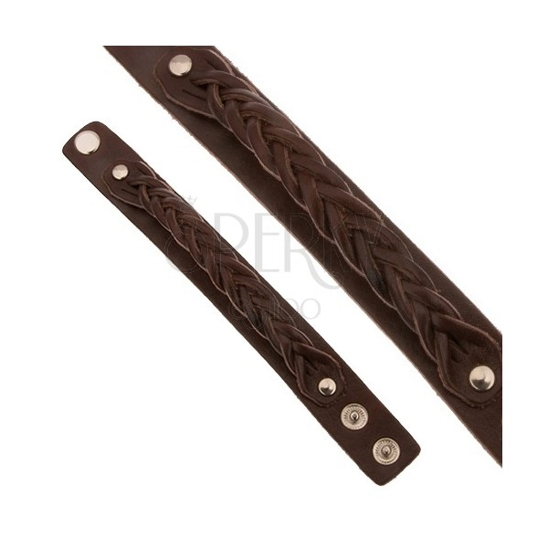 Čokoládovohnedý kožený náramok, vrkočovo zapletaný pás