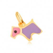 Zlatý prívesok 375 - ligotavý plochý ružovo-fialový glazúrovaný psík