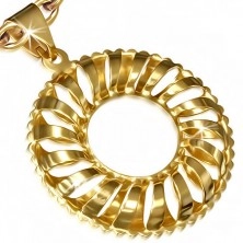 Prívesok z chirurgickej ocele zlatej farby, pruhovaný kruh