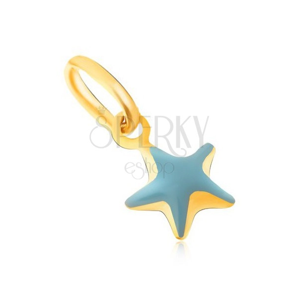 Prívesok zo žltého 9K zlata - trblietavá vypuklá modrá hviezda, glazúra