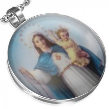 Oceľový medailón, Panna Mária a malý Ježiš, modré pozadie