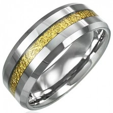 Tungstenový prsteň so vzorovaným pruhom zlatej farby, 8 mm