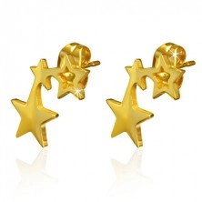 Zlaté oceľové náušnice - dve lesklé plné hviezdičky a jeden obrys hviezdy