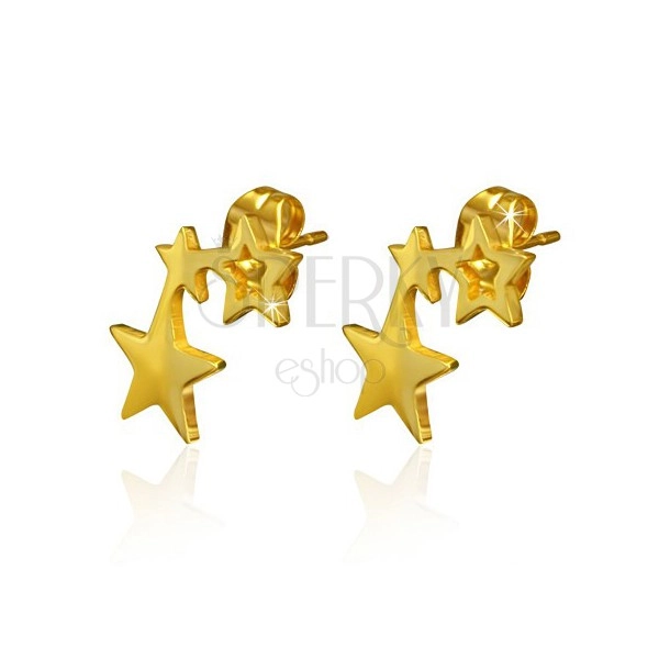 Zlaté oceľové náušnice - dve lesklé plné hviezdičky a jeden obrys hviezdy