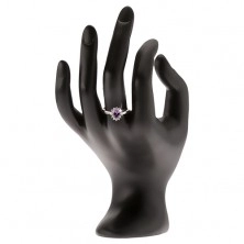 Strieborný prsteň 925 - fialový slzičkový kamienok, zirkónová obruba