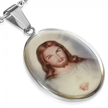 Oválny oceľový medailón s obrázkom Ježiša
