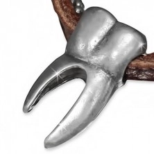 Kožený náhrdelník - hnedý pruh, armádna retiazka, črenový zub