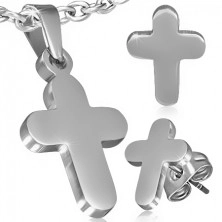 Set z ocele - prívesok a náušnice, hladký latinský kríž