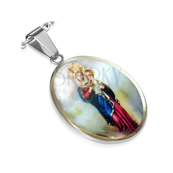 Oválny oceľový medailón, Panna Mária s malým Ježiškom