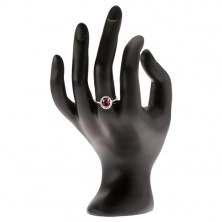 Strieborný prsteň 925 - oválny ružovočervený kamienok, zirkónová obruba