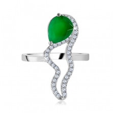 Prsteň zo striebra 925 - zelený slzičkový kameň, morský koník