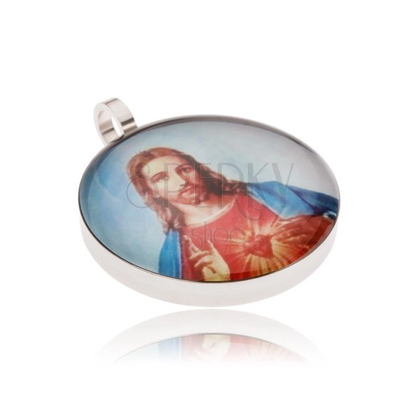 Okrúhly oceľový medailón, Ježiš v červeno-modrom rúchu