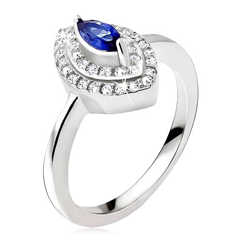 Strieborný prsteň 925, modrý zrnkový kamienok, zirkónová elipsa - Veľkosť: 64 mm