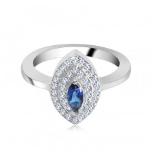 Strieborný prsteň 925, modrý zrnkový kamienok, zirkónová elipsa