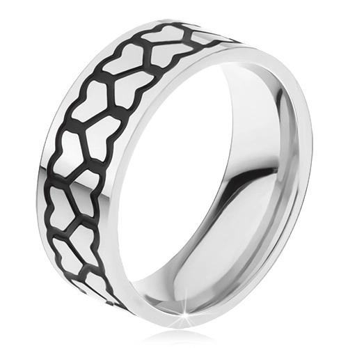 Oceľový prsteň, dve hrubšie línie kontúr súmerných sŕdc - Veľkosť: 67 mm