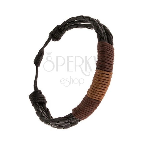 Náramok - tri čierne pletence ovité orieškovou a kávovou šnúrkou